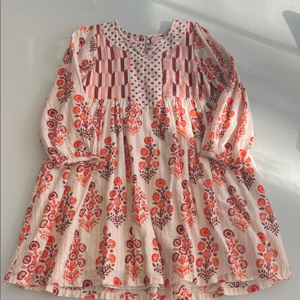 Pink Chicken Kids Dress with Pink and Orange Floral Pattern